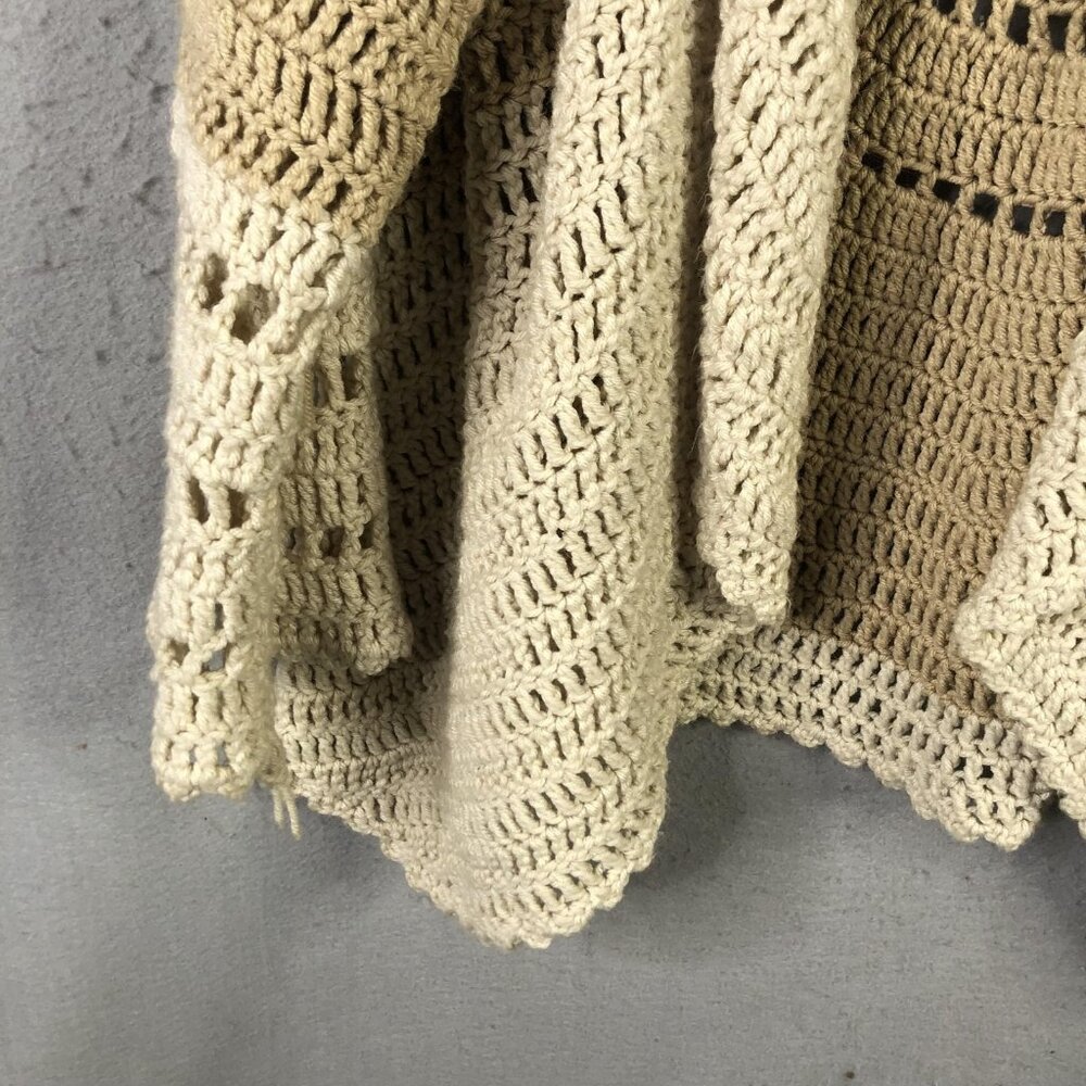 Crochet Cardigan Sweater Womens Handmade Beige Grannycore Boho Hippie Retro 70s - Picture 6 of 15